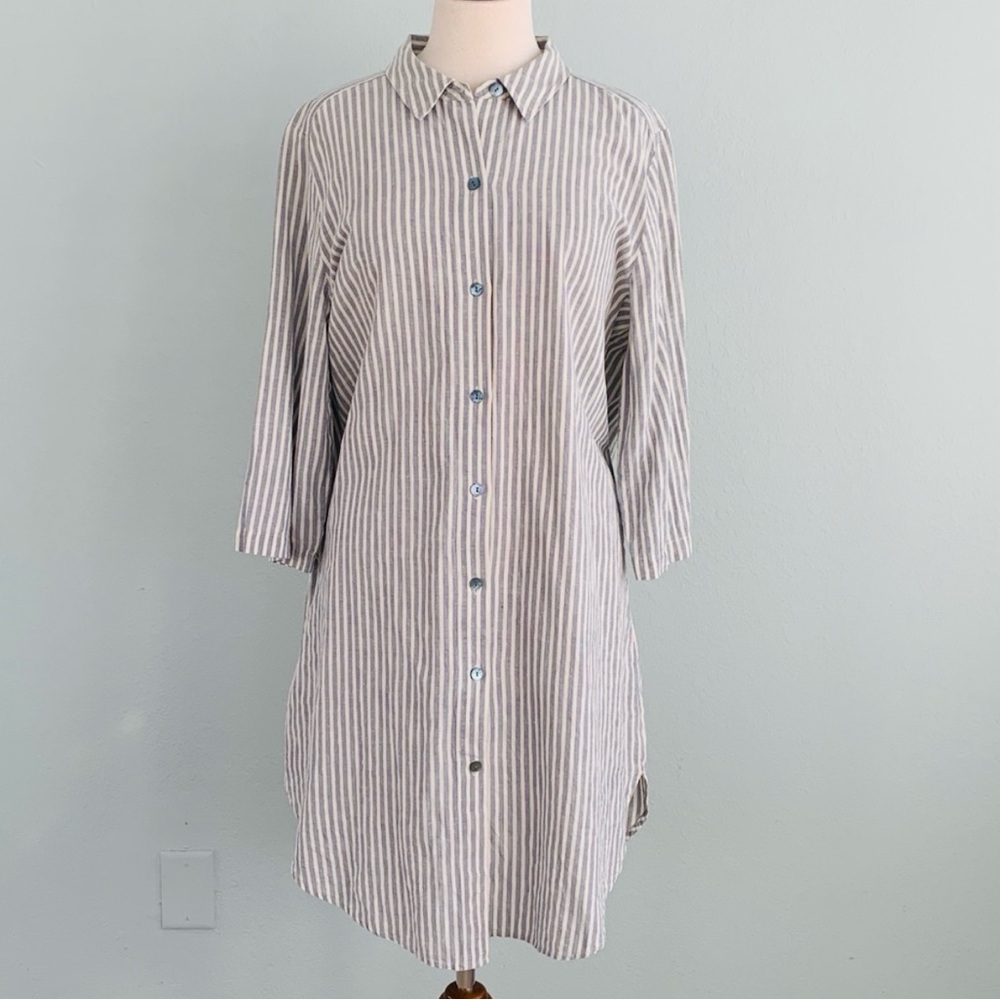 Eileen Fisher Chambray Hemp Cotton Stripe Shirt Dress - Picture 6 of 15